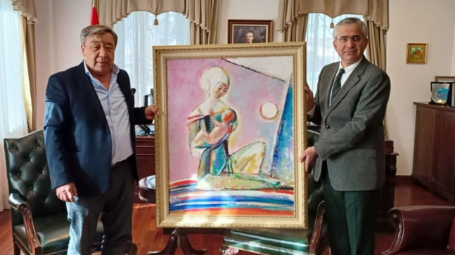 Kazak ressamdan depremzedelere tablo