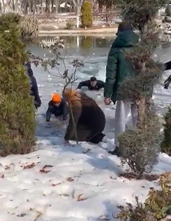 Malatya'da polis, donmuş göle düşen çocuğu kurtardı