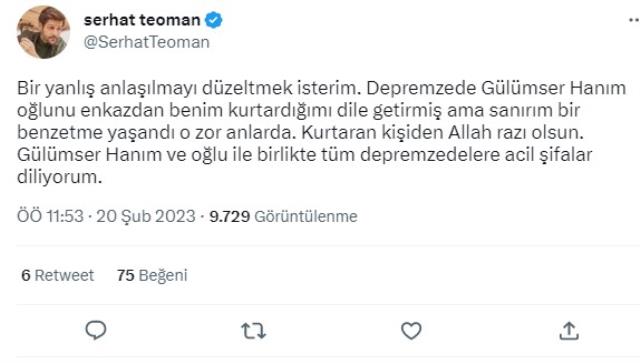 Serhat Teoman 'Oğlumu o kurtardı' diyen depremzedeye cevap verdi: Bir benzetme yaşandı sanırım