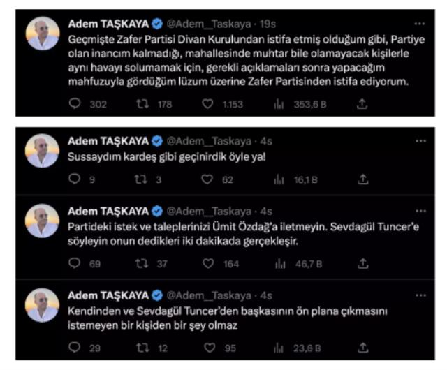 Zafer Partisi Genel Başkan Yardımcısı Adem Taşkaya, zehir zemberek sözlerle istifa etti