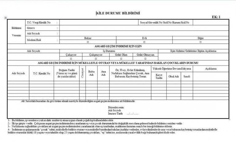Aile Bildirim Formu Örneği 2023 (Excel Ve Word Formatında)
