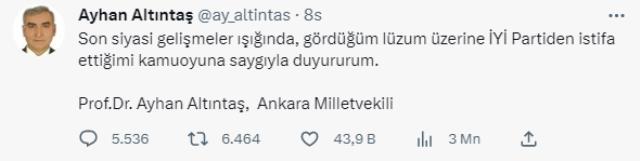 İYİ Parti Milletvekili Ayhan Altıntaş önce istifa etti, sonra Akşener ile görüşüp kararından vazgeçti